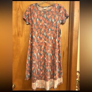 Women’s LuLaRoe Carly Short Sleeve With Pocket Blue Red Geometric Size XXS NWT